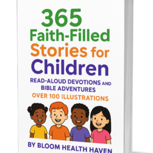 365 Faith Filled Stories for Children cover — Daily faith-based stories designed to nurture values, Bloom Health Haven