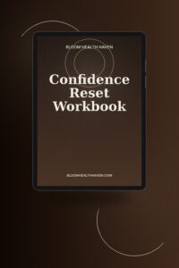 Confidence Reset Workbook cover — Build unshakeable self-belief through evidence-based, Bloom Health Haven