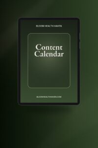 Content Calendar cover — 12-month content calendar with platform strategy, Bloom Health Haven