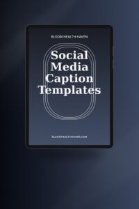 Social Media Caption Templates cover — 200+ fill-in-the-blank captions for educational, Bloom Health Haven