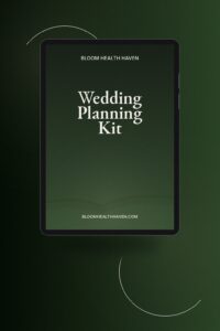 Wedding Planning Kit cover — 12-month countdown checklist, budget planner, guest, Bloom Health Haven