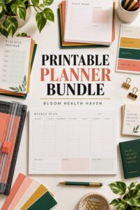 Printable Planner Bundle cover - clear title digital download from Bloom Health Haven