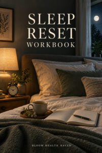 Sleep Reset Workbook cover - clear title digital download from Bloom Health Haven