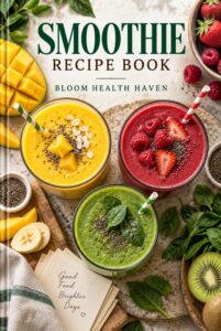 Smoothie Recipe Book cover - clear title digital download from Bloom Health Haven
