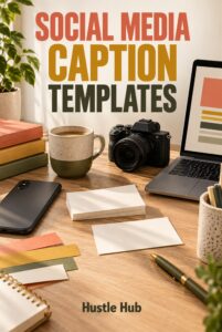 Social Media Caption Templates cover - clear title digital download from Bloom Health Haven
