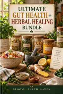 Ultimate Gut Health + Herbal Healing Bundle cover - clear title digital download from Bloom Health Haven